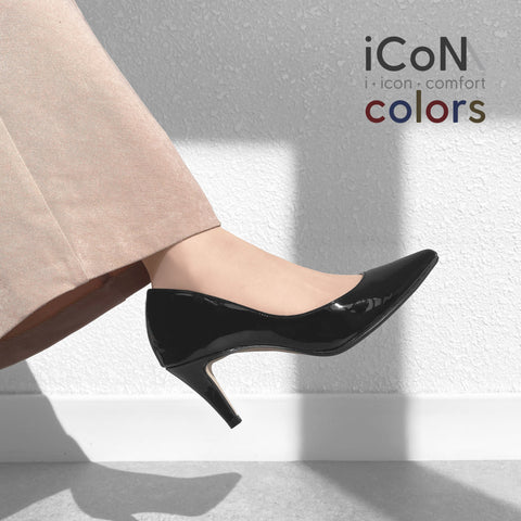 2024AW：iCoN COLORS：ポインテッドトゥ エナメル パンプス（C76531）ブラックE/mamian（マミアン）