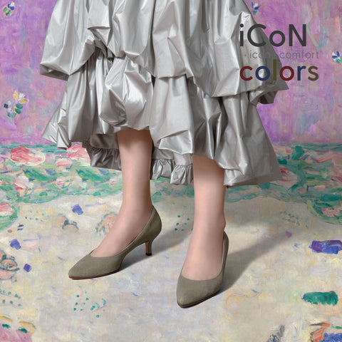 20%OFF：2024AW：iCoN COLORS：ポインテッドトゥ スエード パンプス（C57172）グレージュS/mamian（マミアン）