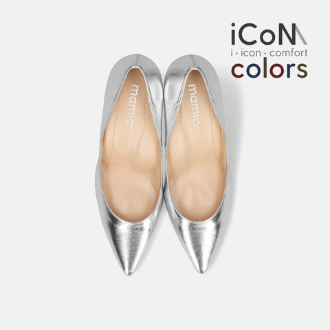 2024AW：iCoN COLORS：ポインテッドトゥ スムース パンプス（C76533）シルバー/mamian（マミアン）