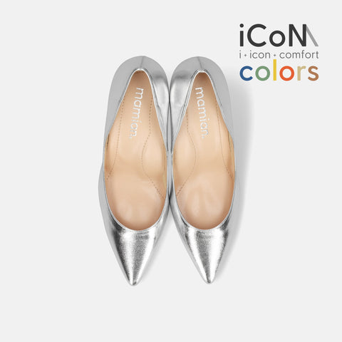 2025SS：iCoN COLORS：ポインテッドトゥ スムース パンプス（C76533）シルバー/mamian（マミアン）