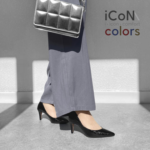 20%OFF：2024AW：iCoN COLORS：ポインテッドトゥ クロコ型押し パンプス（C76534）ブラックCR/mamian（マミアン）