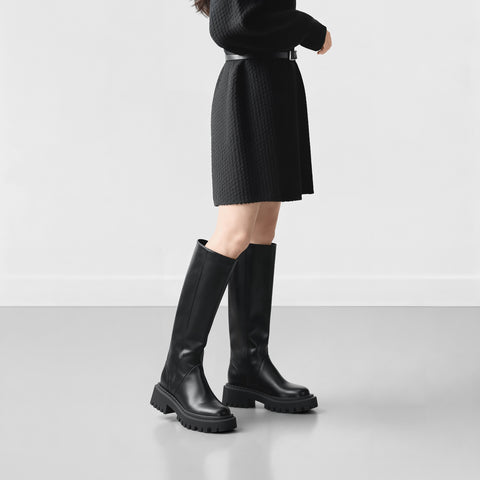 予約：2025AW：ラウンドトゥ ロングブーツ（m100013）ブラック/mamian（マミアン）