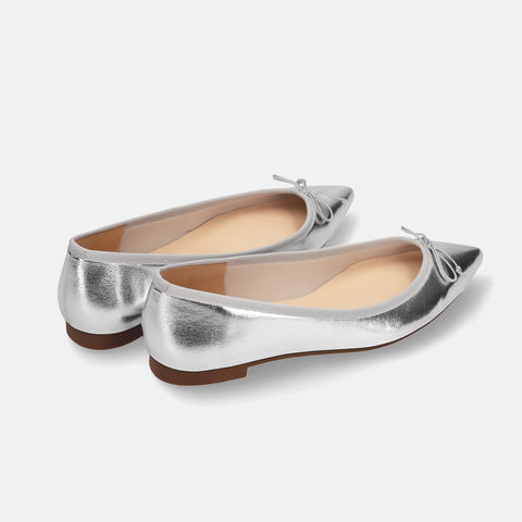 2026SSBI：ポインテッドトゥ フラット バレエシューズ（1333）シルバー/mamian（マミアン）