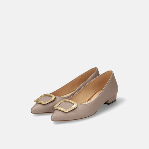 2022AW: Flat shoes with pointed toe buckle (4785) Greige S