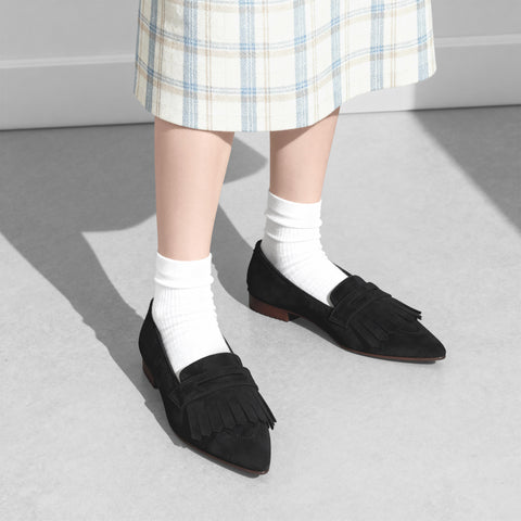 2025AW：ポインテッドトゥ フリンジ ローファー（m17058）ブラックS