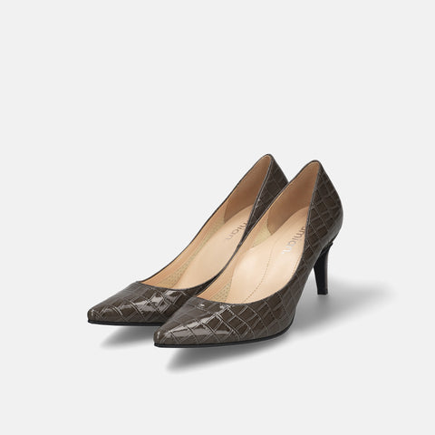 Last one 15% off: iCoN COLORS: Pointed toe crocodile embossed pumps (C76534) charcoal CR