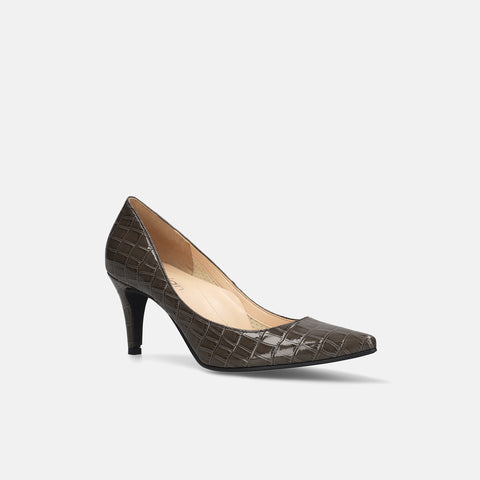Last one 15% off: iCoN COLORS: Pointed toe crocodile embossed pumps (C76534) charcoal CR