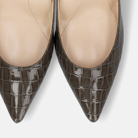 Last one 15% off: iCoN COLORS: Pointed toe crocodile embossed pumps (C76534) charcoal CR