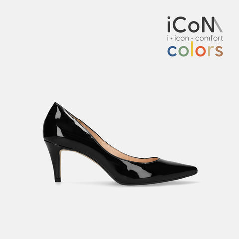 ラストワン15%OFF：2025SS：iCoN COLORS：ポインテッドトゥ エナメル パンプス（C76531）ブラックE/mamian（マミアン）